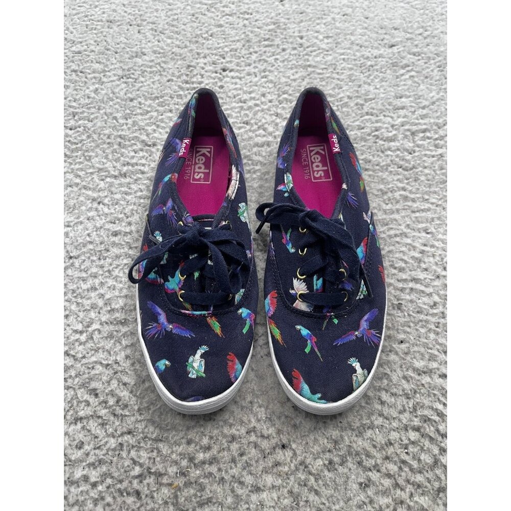 Women's KEDS Navy Parrot Canvas Lace Up Low Top Sneakers Size 6